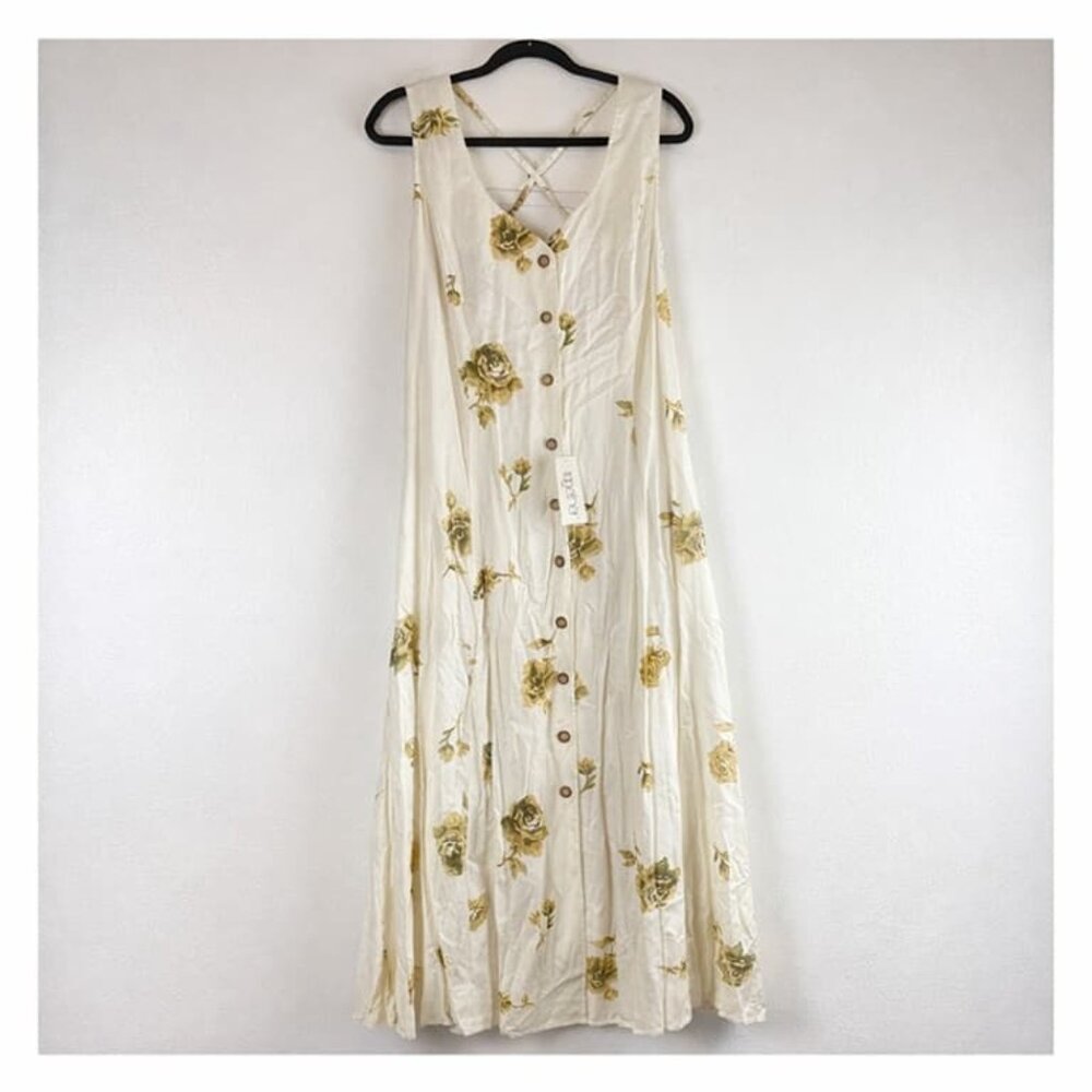 NWT Vintage Together Size 14P Button Down Maxi Dress Criss Cross Back Floral